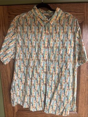 Eddie Bauer Light Blue & Orange Short-Sleeve Button-Down Shirt